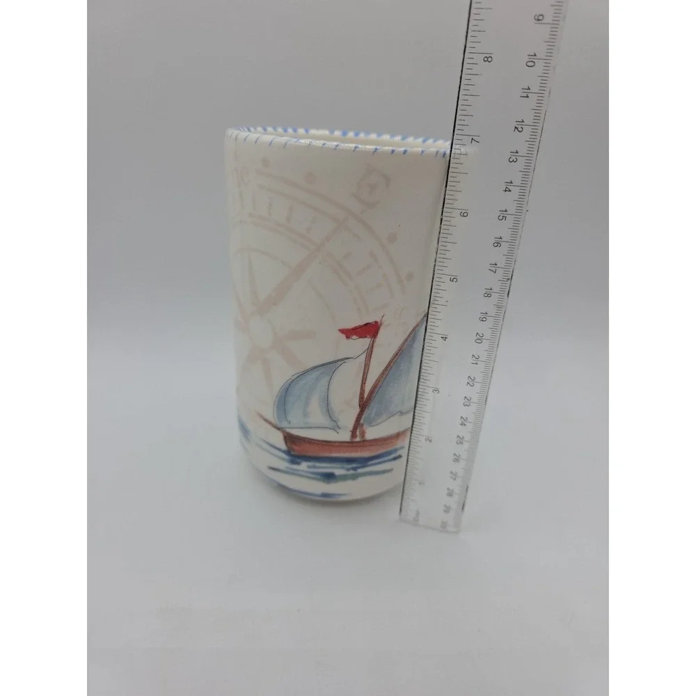Abbiamo Tutto Ceramic Hand Painted Sailboat Compass Nautical Wine Chiller Italy